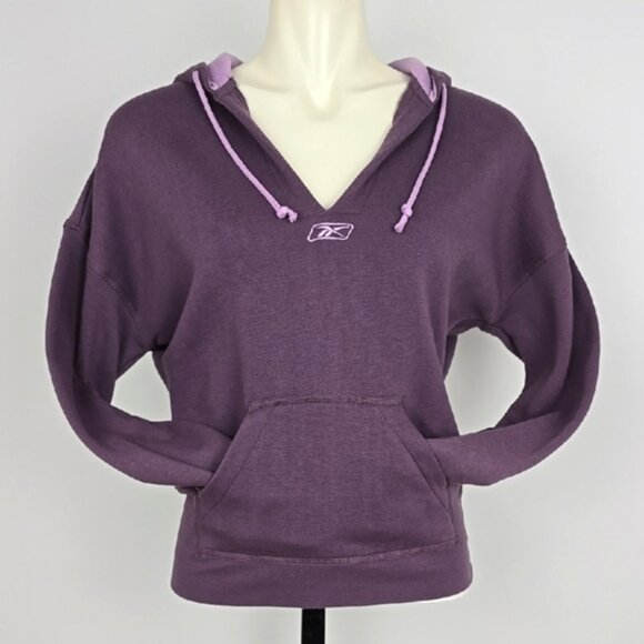 Reebok Women's Purple Pink Pullover Hoodie Sweatshirt Front Pocket Fleece Size M - Picture 3 of 13